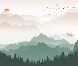 Papier peint montagne dans brume terracotta