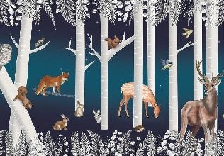 Children's wallpaper Enchanted wood and its animals Starry night