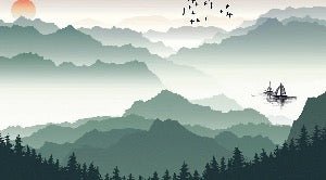 Papier peint montagne et voile sur le lac