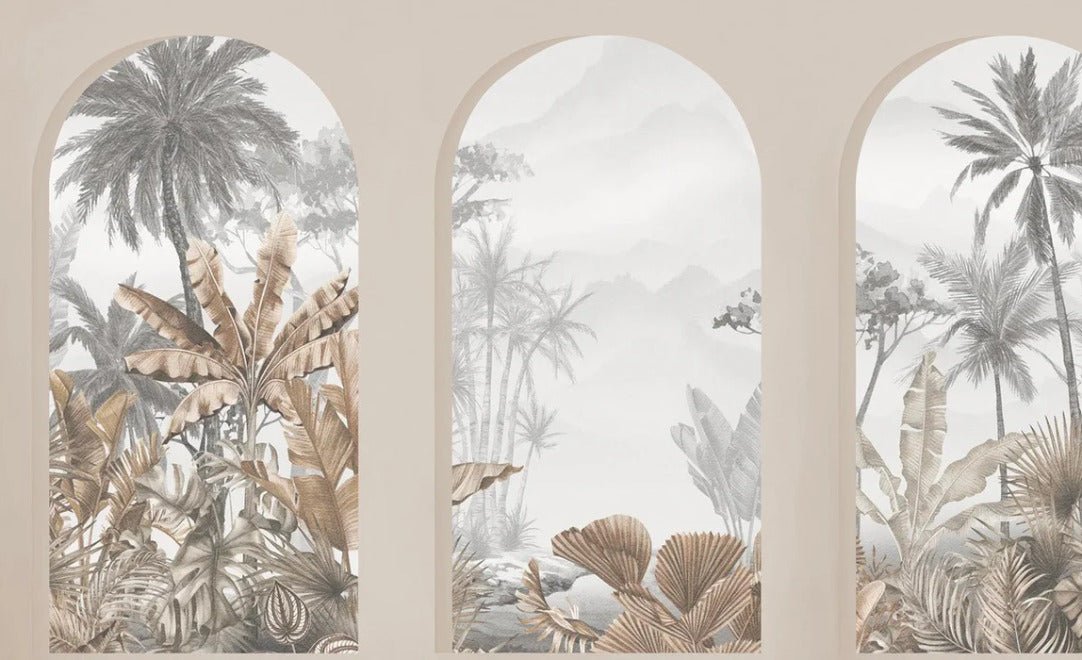 Sepia tropical arches wallpaper