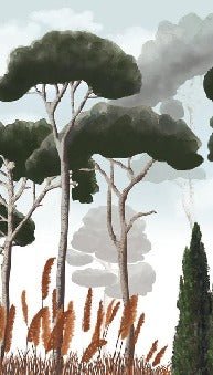 Papier peint sur mesure cyprès pins et herbes de la pampa, XXL, tendance