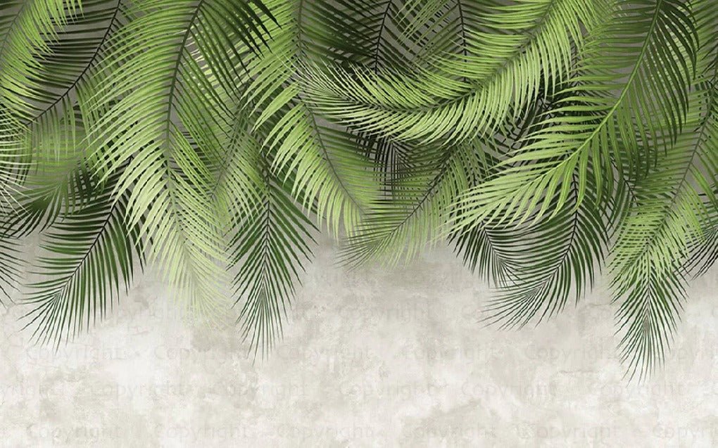 Papier peint feuille palmier et mur ciment, XXL, tendance