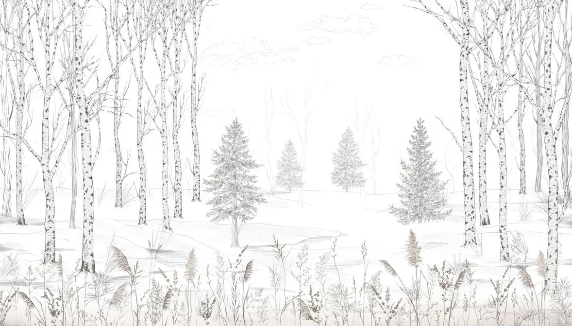 Papier peint forêt d'arbres noir et blanc, XXL, tendance