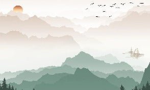 Mountain in mist wallpaper terracotta