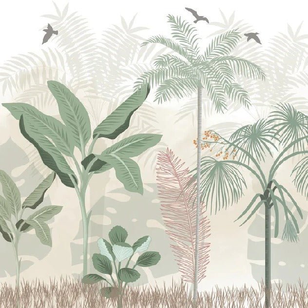 Panoramic pastel jungle wallpaper