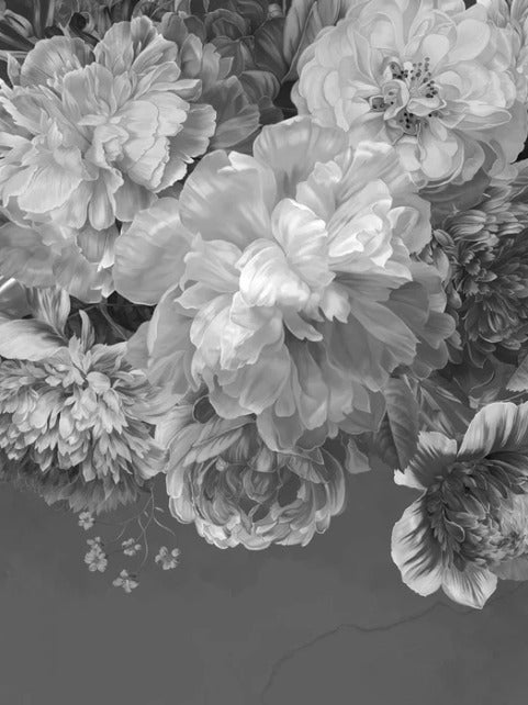 Papier peint fleur pivoine noir et blanc, XXL, tendance