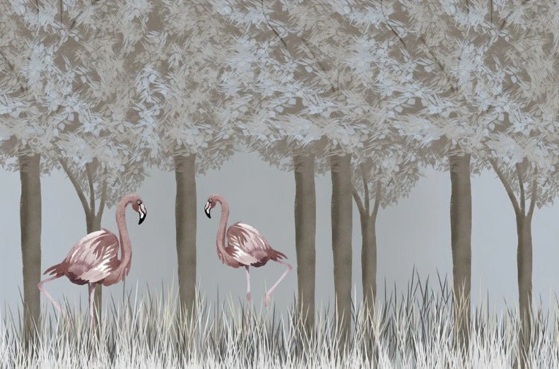 Papier peint flamant rose décor enchanté