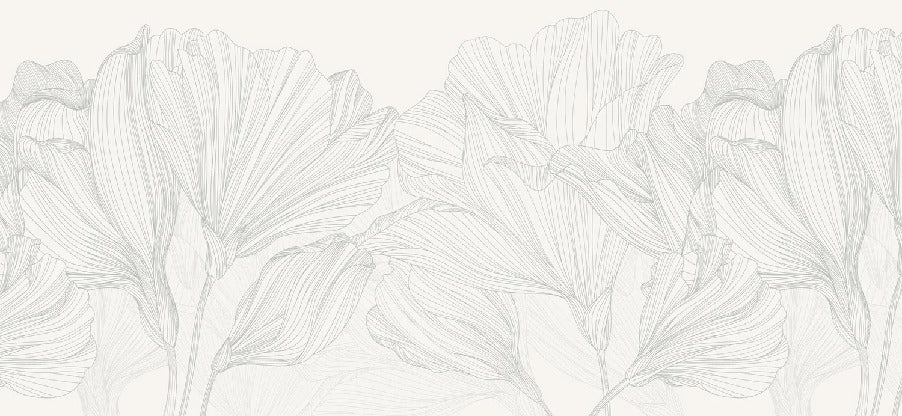 Panoramic wallpaper grey and white waltz of flowers
