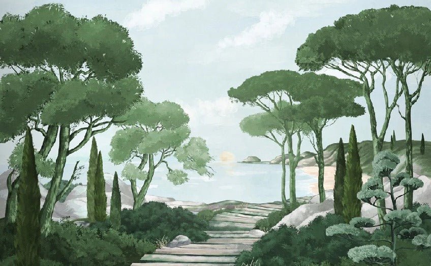 Papier peint balade dans les calanques vert, XXL, tendance