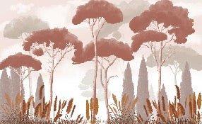 Papier peint cyprès pins et herbes de la pampa terracotta, XXL, tendance