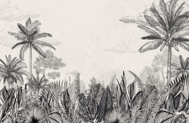 Papier peint héritage tropical noir et blanc, XXL, tendance