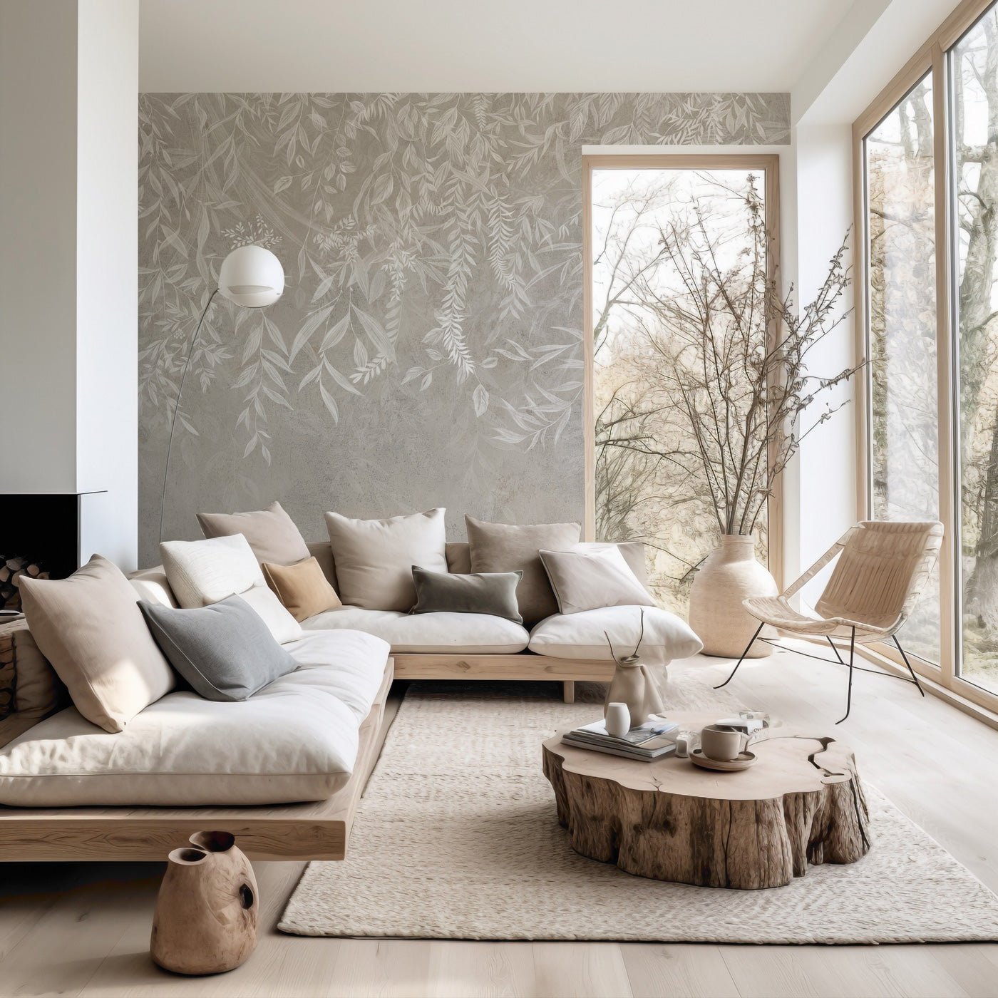 Papier peint design végétal moderne beige - Muralconcept