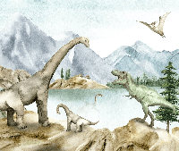 Papier peint dinosaures aquarelle, XXL, tendance