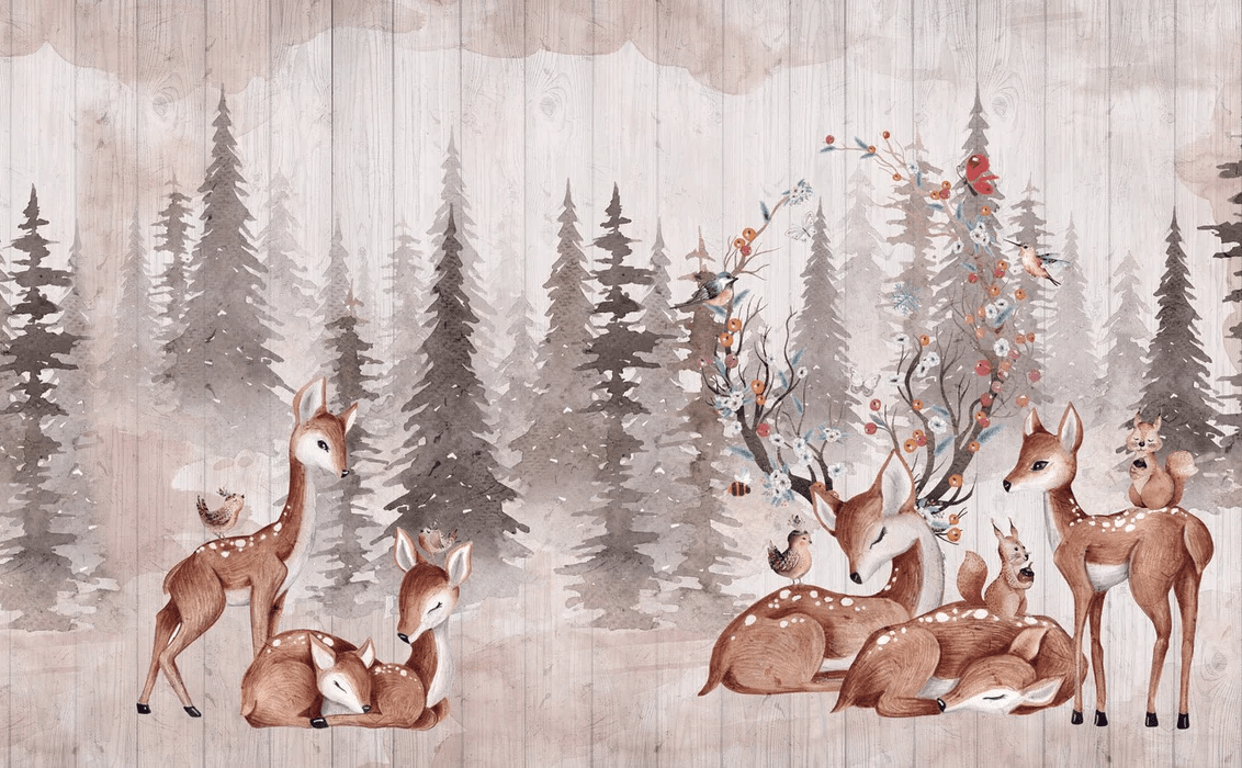 Children's bedroom wallpaper with cute deer
