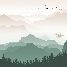 Papier peint montagne dans brume terracotta - Muralconcept