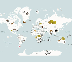 Papier peint Carte du monde en Francais enfant bleu glacier - Muralconcept