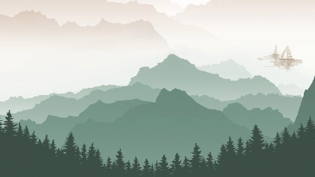 Papier peint montagne dans brume terracotta