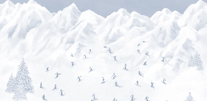 Papier peint montagne skieurs bleu - Muralconcept