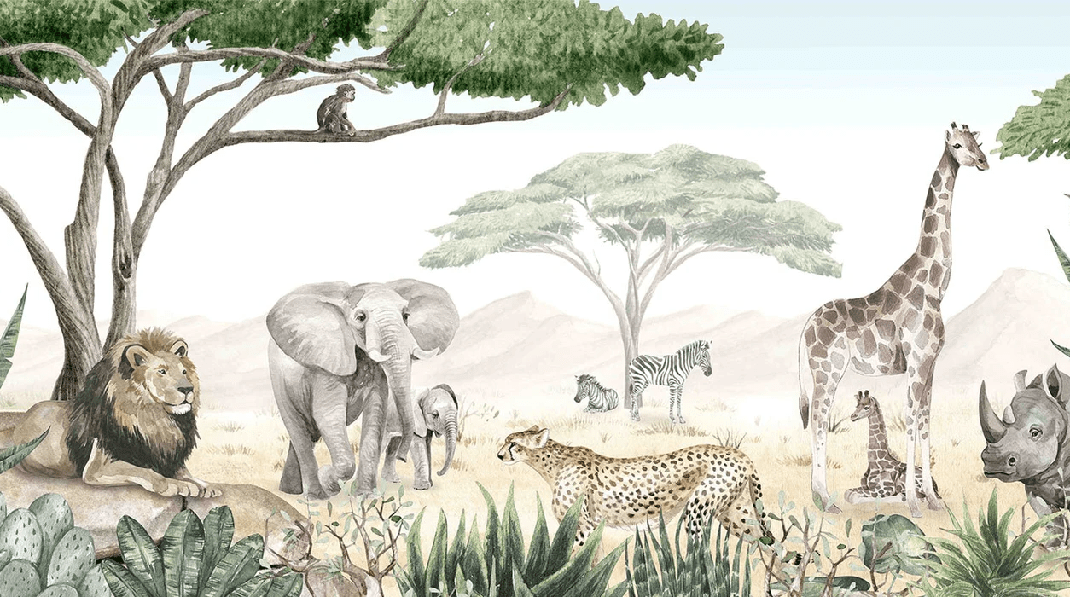 Papier peint enfant savane en peinture, XXL, tendance