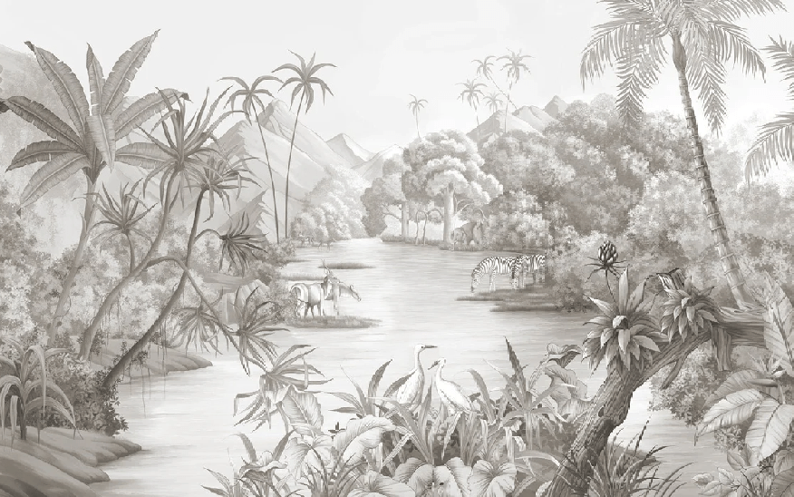 Papier peint panoramique jungle pittoresque - Muralconcept
