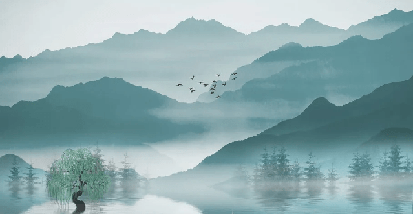 Papier peint entre montagne et lac