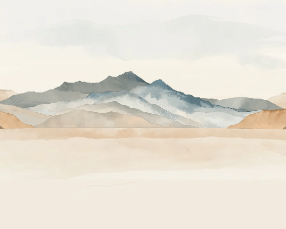 Papier peint panoramique montagne aquarelle pastel – Décor mural paysage apaisant - Muralconcept