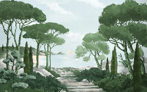 Papier peint balade dans les calanques vert - Muralconcept