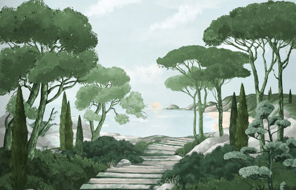 Papier peint balade dans les calanques vert - Muralconcept