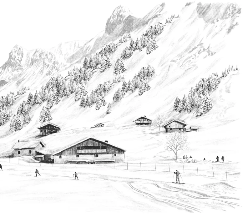 Papier peint Clusaz ski fond montagne Confins, XXL, tendance