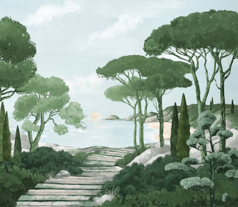 Papier peint balade dans les calanques vert - Muralconcept