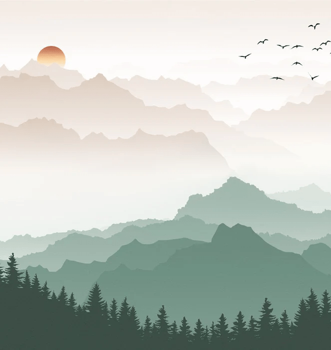 Papier peint montagne dans brume terracotta