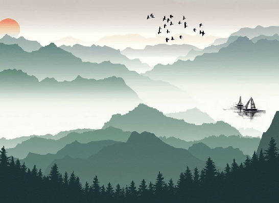Papier peint montagne et voile sur le lac