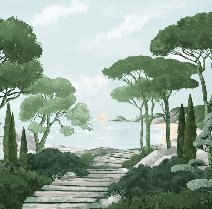 Papier peint balade dans les calanques vert - Muralconcept