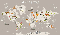 Carte du monde illustrée Animaux taupe, XXL, tendance