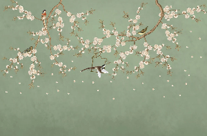 Papier peint sakura zen vert, XXL, tendance