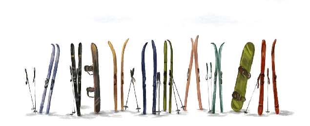 Papier peint panoramique skis colorés