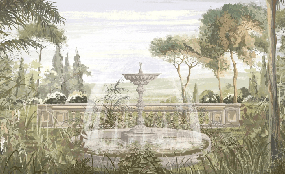 Papier peint paysage jardin ancien - Muralconcept