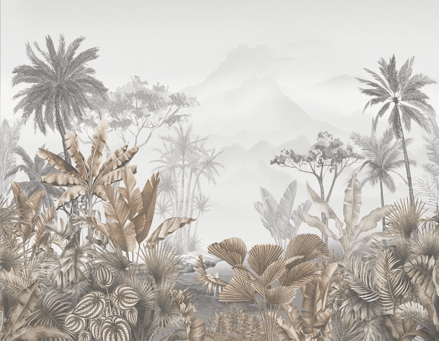 Papier peint salle de bain tendance tropical sépia