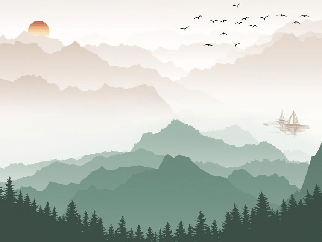 Papier peint montagne dans brume terracotta - Muralconcept