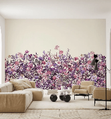 Papier peint fleurs au pinceau violet - Muralconcept
