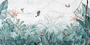 Papier peint salle de bain jungle bleu marbre - Muralconcept