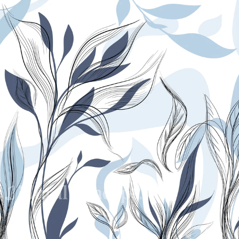 Papier peint fleur graphique bleu - Muralconcept