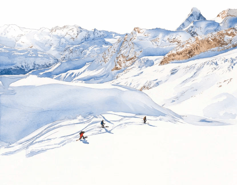 Papier peint heliski Zermatt – Montagnes suisses en aquarelle - Muralconcept