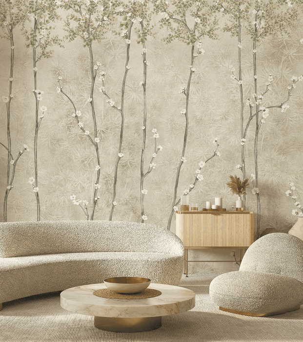 Papier peint panoramique branches japandi