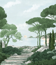 Papier peint balade dans les calanques vert - Muralconcept