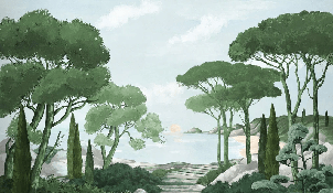 Papier peint balade dans les calanques vert - Muralconcept