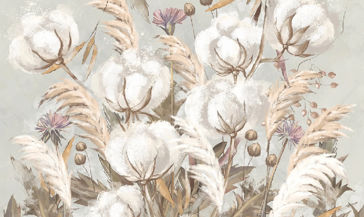 Papier peint panoramique fleur coton - Muralconcept
