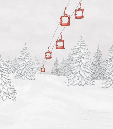 Papier peint montagne télécabine rouge - Muralconcept