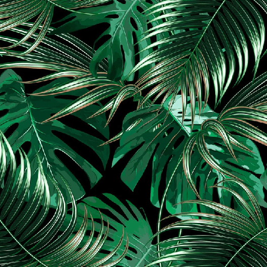 Non-woven wallpaper with large green leaves