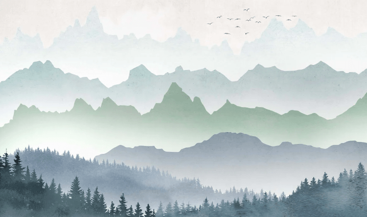 Papier peint brume matinale forêt - Muralconcept